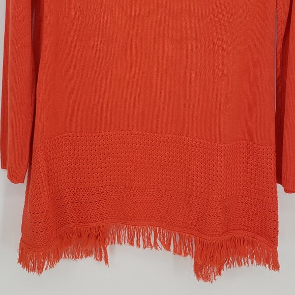 Talbots Fringe Trim Open Front Cardigan Sweater XSP Open Crochet Knit Orange - Picture 8 of 9